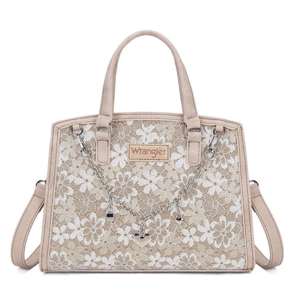 Wrangler Western Lace w/ Chain Charm Small Satchel OR Crossbody Bag - Khaki